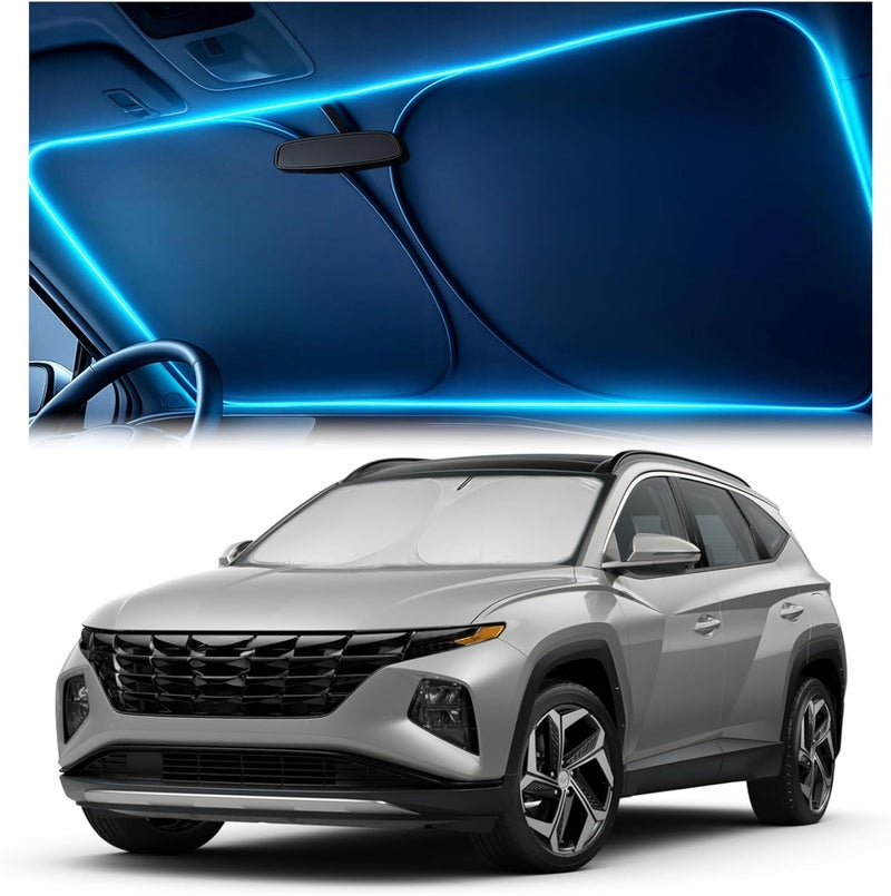 Autopect Windshield Sun Shade for Hyundai Tucson 2022 2023 2024 2025 – Custom Fit Sun Shield with Mirror Cut‑Out, Blocks Heat & UV, Foldable with Storage Pouch - Hyundai Tucson Windshield Sunshade - Image 1